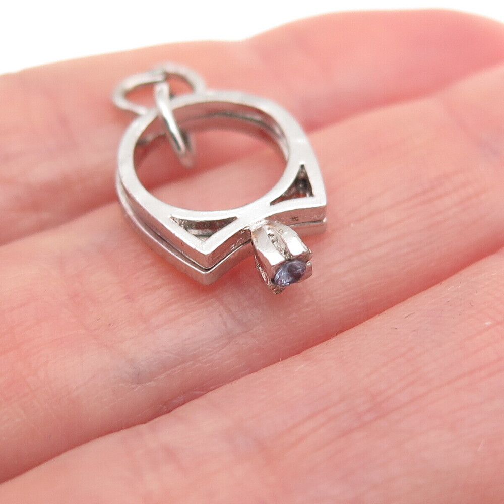 925 Sterling Silver Antique Art Deco Rhinestone Wedding Rings Mini Charm Pendant